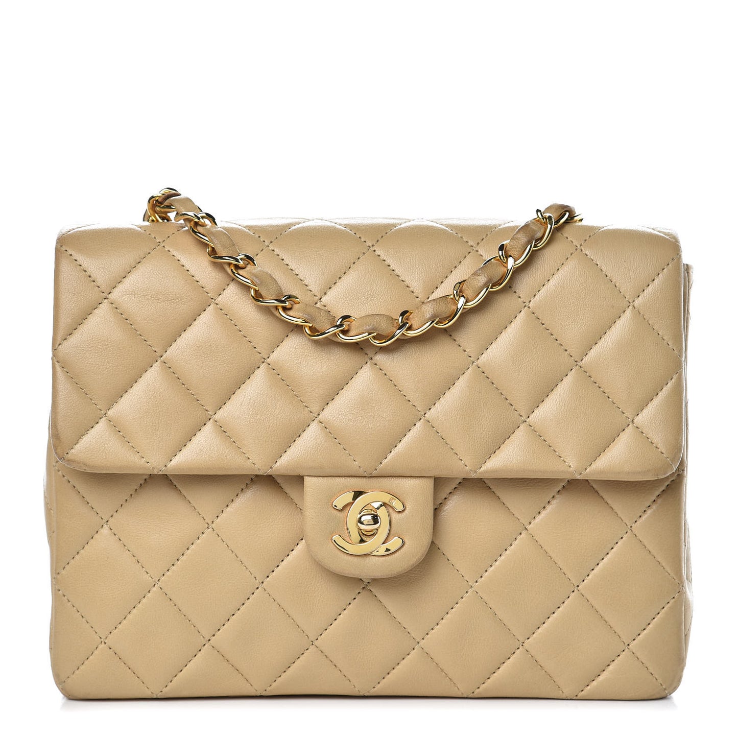 Lambskin Quilted Small Single Flap Beige