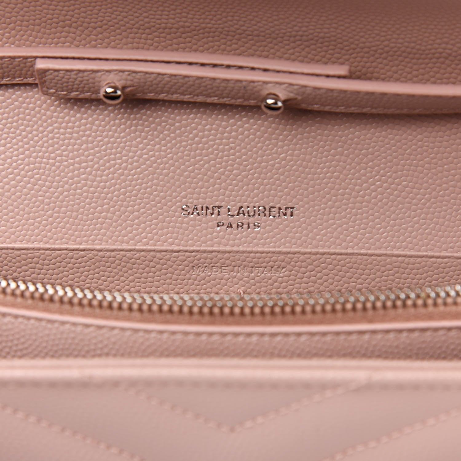 Saint Laurent Grain De Poudre Matelasse Chevron Monogram Chain Wallet Pale Pink 6 of 9