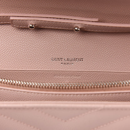 Saint Laurent Grain De Poudre Matelasse Chevron Monogram Chain Wallet Pale Pink 6 of 9
