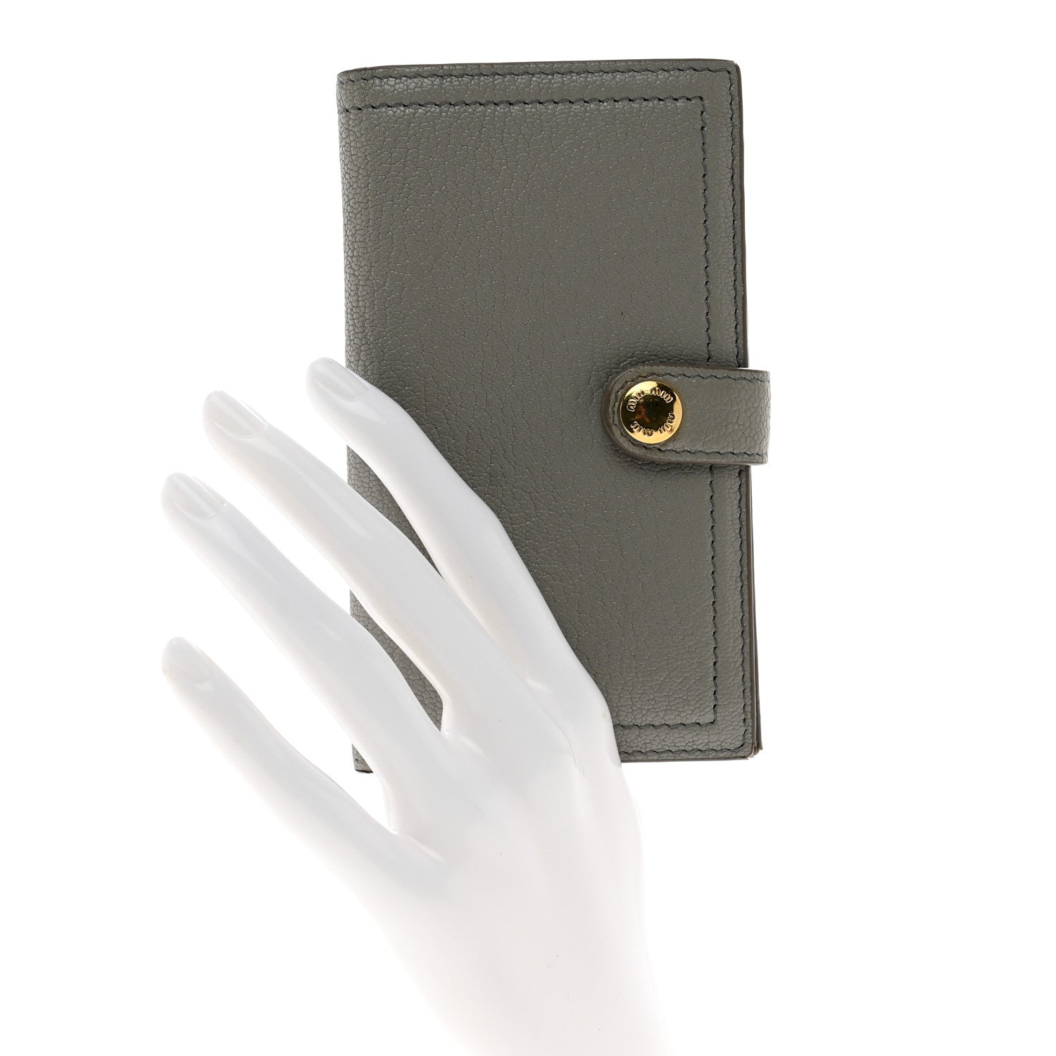 Miu Miu Goatskin Madras Vertical Wallet Grey Blue 2 of 8