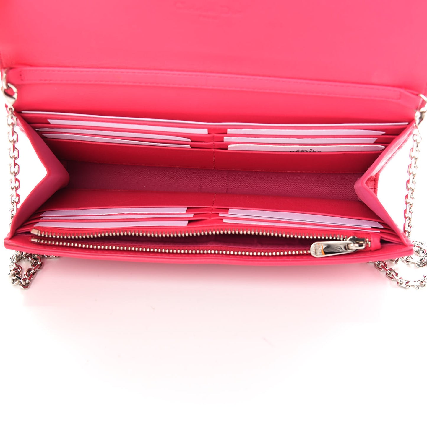 Lambskin Cannage Lady Dior Rendezvous Wallet On Chain Fuchsia