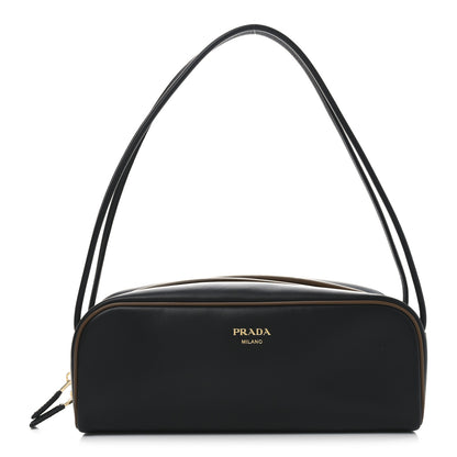 Prada Soft Calfskin Swing Shoulder Bag Black Hazelnut 1 of 9