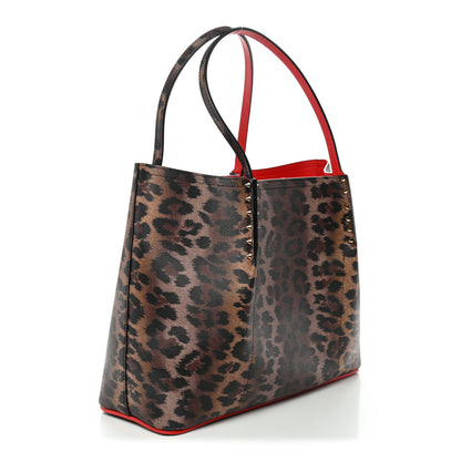 Christian Louboutin Calfskin Leopard Print Spikes East West Cabata Tote Brown 3 of 9
