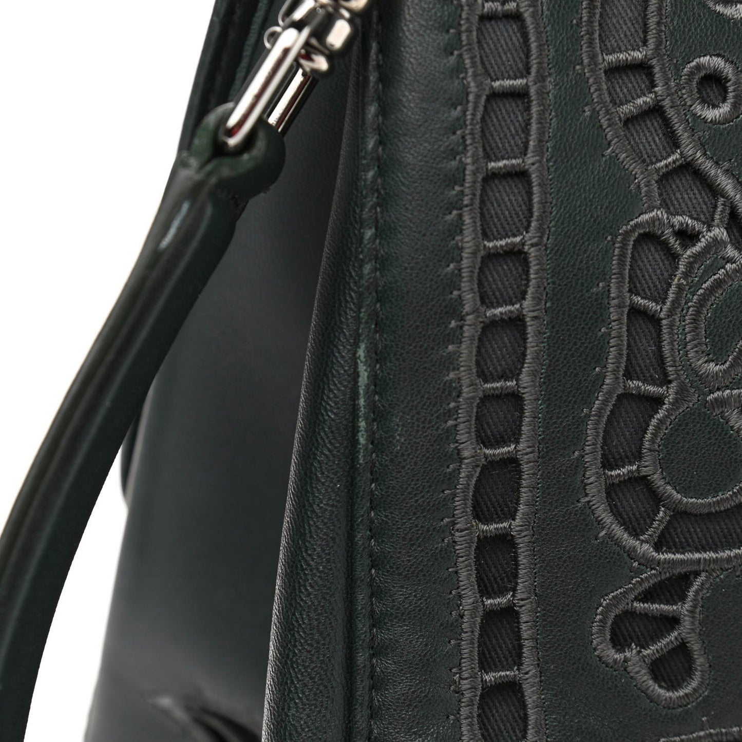 Lambskin Large Embroidered Laser Cut Miss Sicily Satchel Dark Green