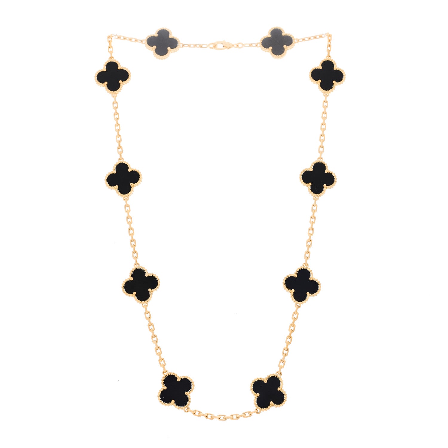 Van Cleef & Arpels 18K Yellow Gold Black Onyx 10 Motifs Vintage Alhambra Necklace 3 of 6