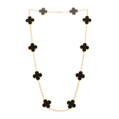 Van Cleef & Arpels 18K Yellow Gold Black Onyx 10 Motifs Vintage Alhambra Necklace 3 of 6