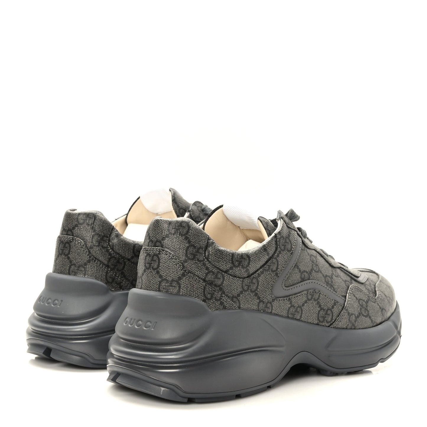 GG Supreme Monogram Apollo Calfskin Mens Rhyton Sneakers 8 Grey Black Graphite Grey