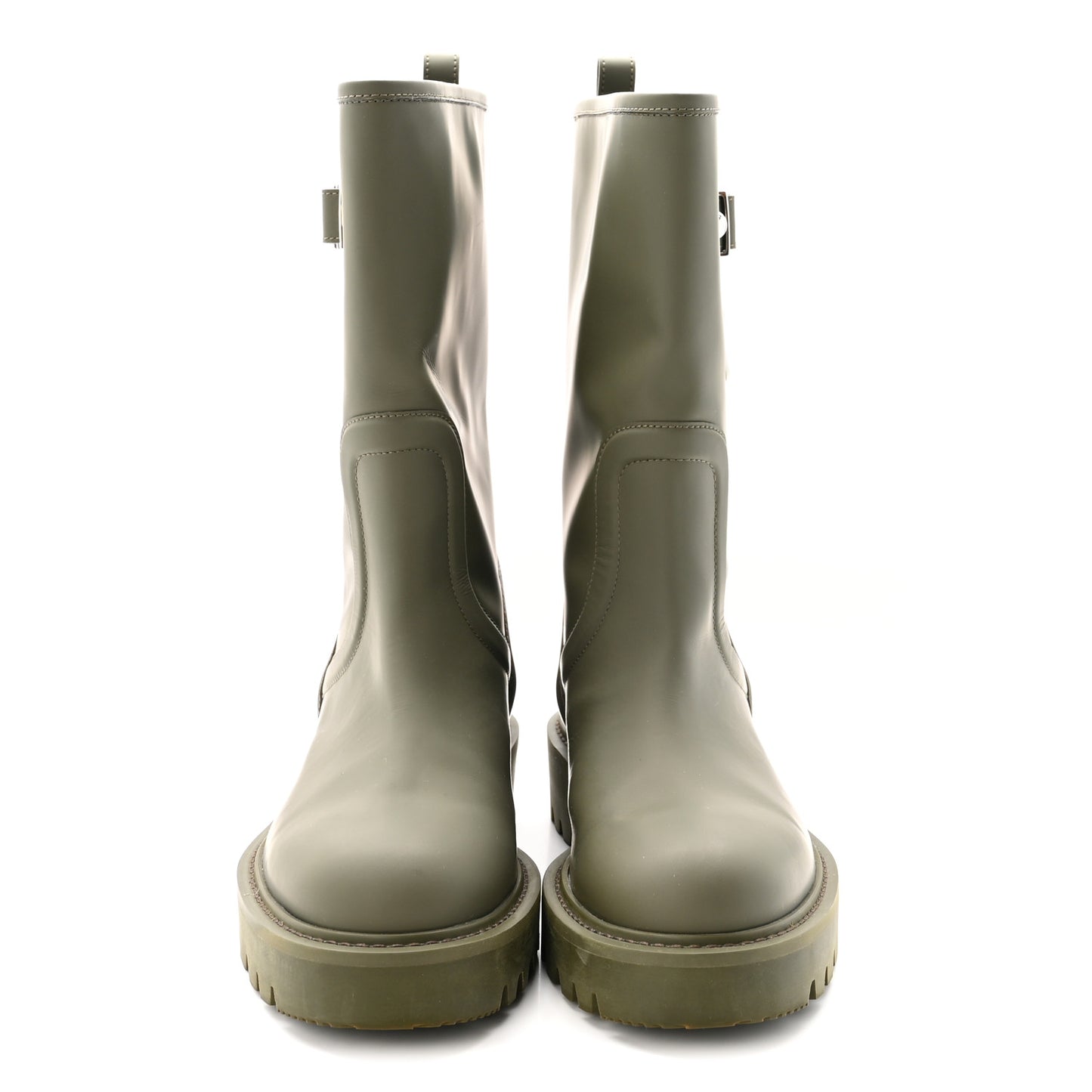 Rubber Calfskin Territory Flat Boots 37 Khaki