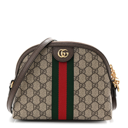 Gucci GG Supreme Monogram Textured Dollar Calfskin Web Small Ophidia Dome Shoulder Bag Beige Ebony New Acero Brown 1 of 10