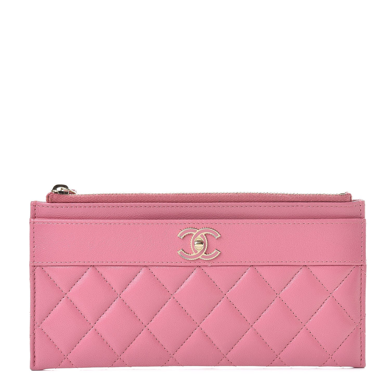 Chanel Sheepskin Quilted Mademoiselle Vintage Zip Pouch Pink 1 of 7
