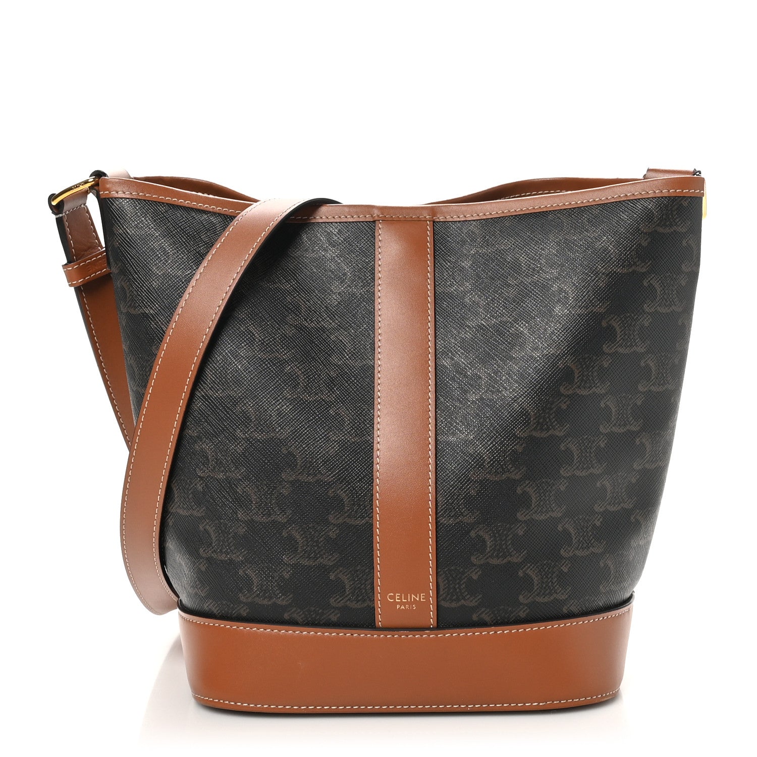 Celine Triomphe Canvas Calfskin Small Bucket Bag Tan 1 of 11