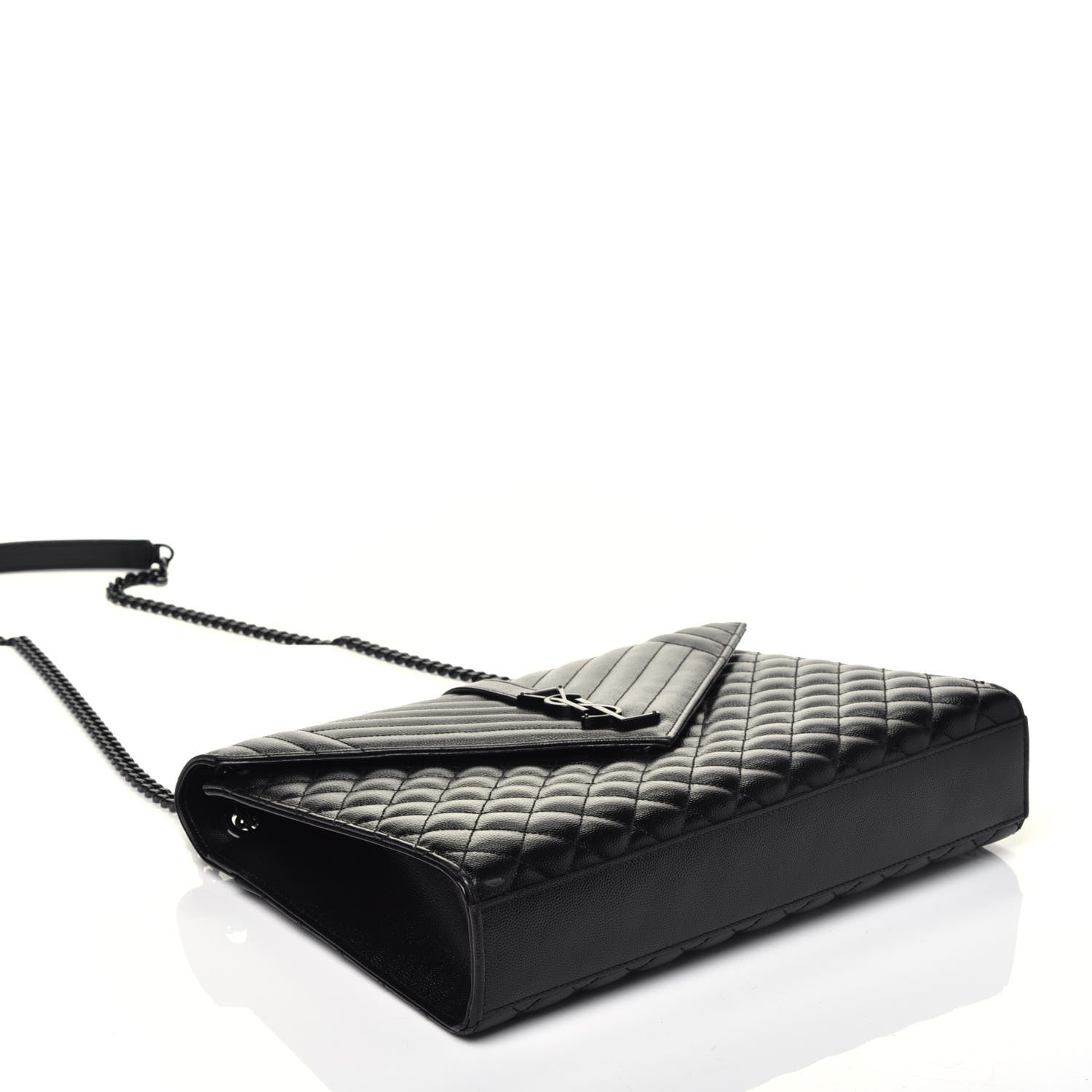 Saint Laurent Grain De Poudre Textured Mixed Matelasse Large Triquilt Monogram Monochrome Satchel Black 5 of 11