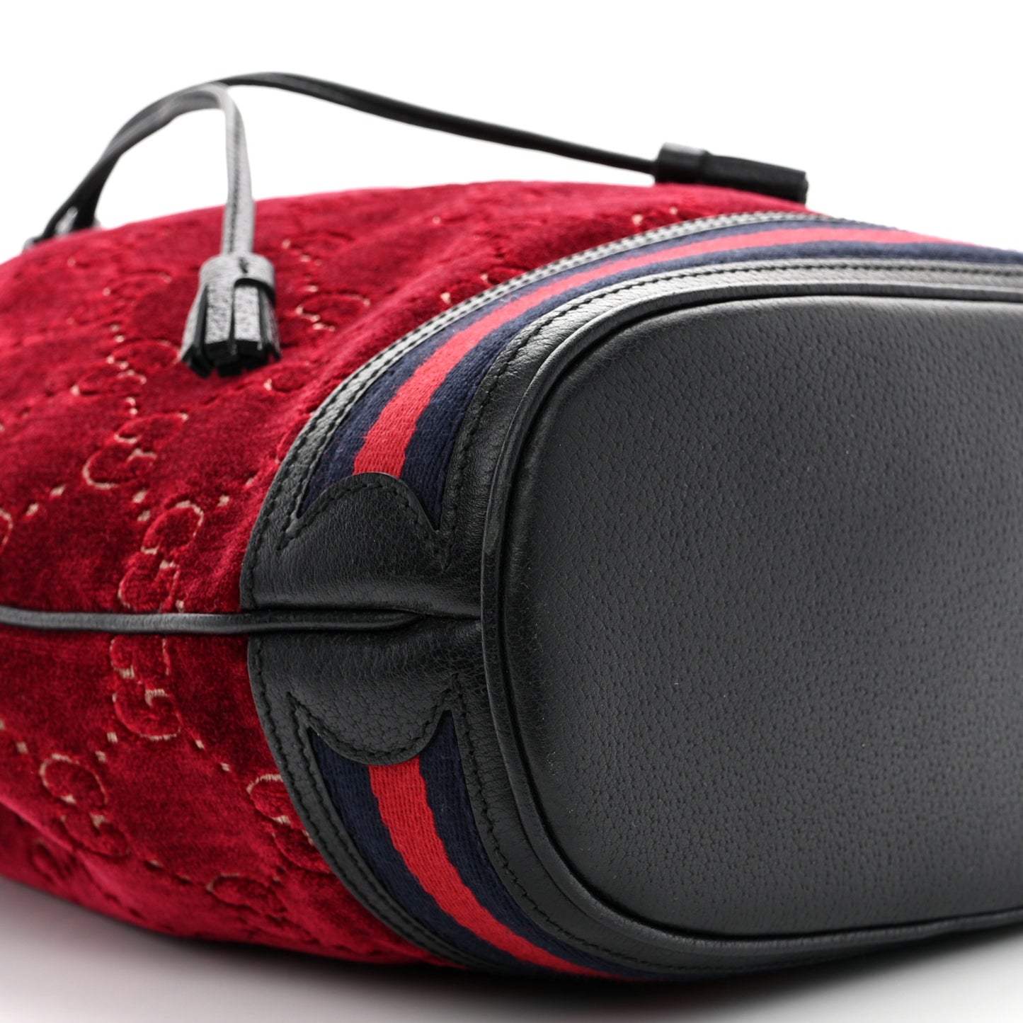 Velvet GG Monogram Textured Calfskin Web Bucket Bag Red Cipria Black