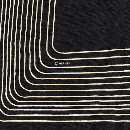 Hermes Cashmere Silk Pegase Paysage Shawl 140 Black Beige 4 of 5