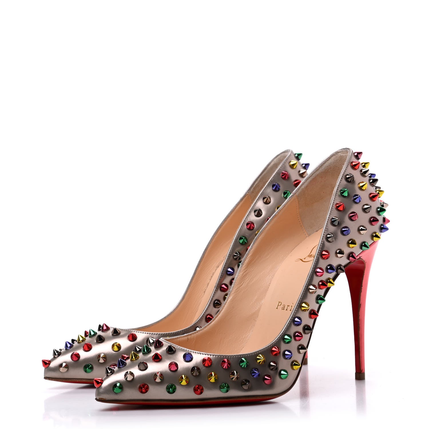 Christian Louboutin Specchio Follies Spikes 100 Pumps 38.5 Beige Multicolor 3 of 12
