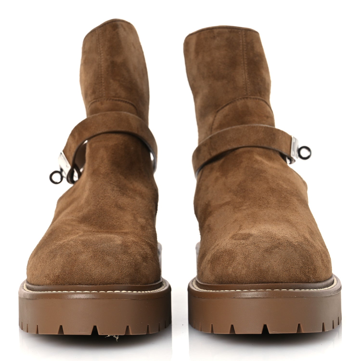 Hermes Suede Goatskin Shearling Womens Jeff Ankle Boots 41 Brun