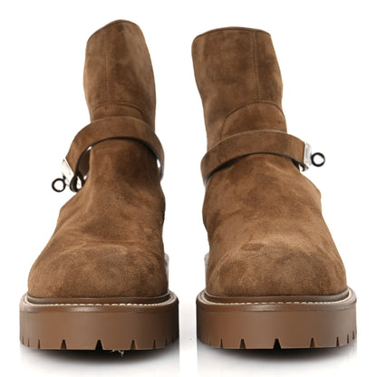 Hermes Suede Goatskin Shearling Womens Jeff Ankle Boots 41 Brun Fume Ecru 3 of 11
