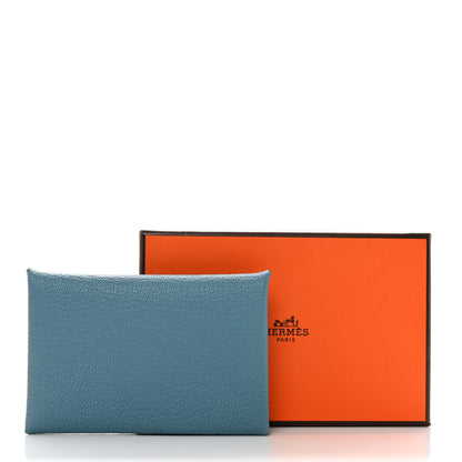Hermes Chevre Mysore Calvi Card Case New Bleu Jean 8 of 8