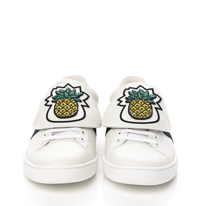 Gucci Calfskin Ayers Crystal Web Pineapple Embroidered Womens New Ace Sneakers 38.5 White 2 of 9