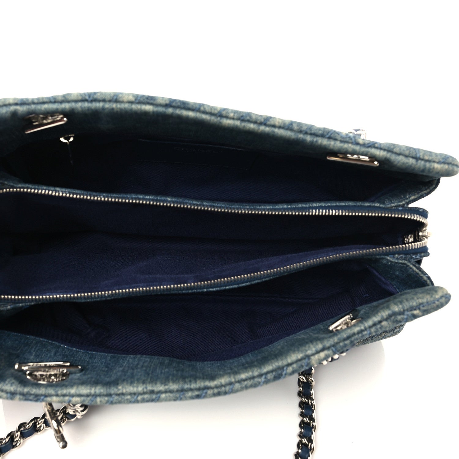 Chanel Denim Camellia Embroidered Shopping Tote Blue 5 of 7