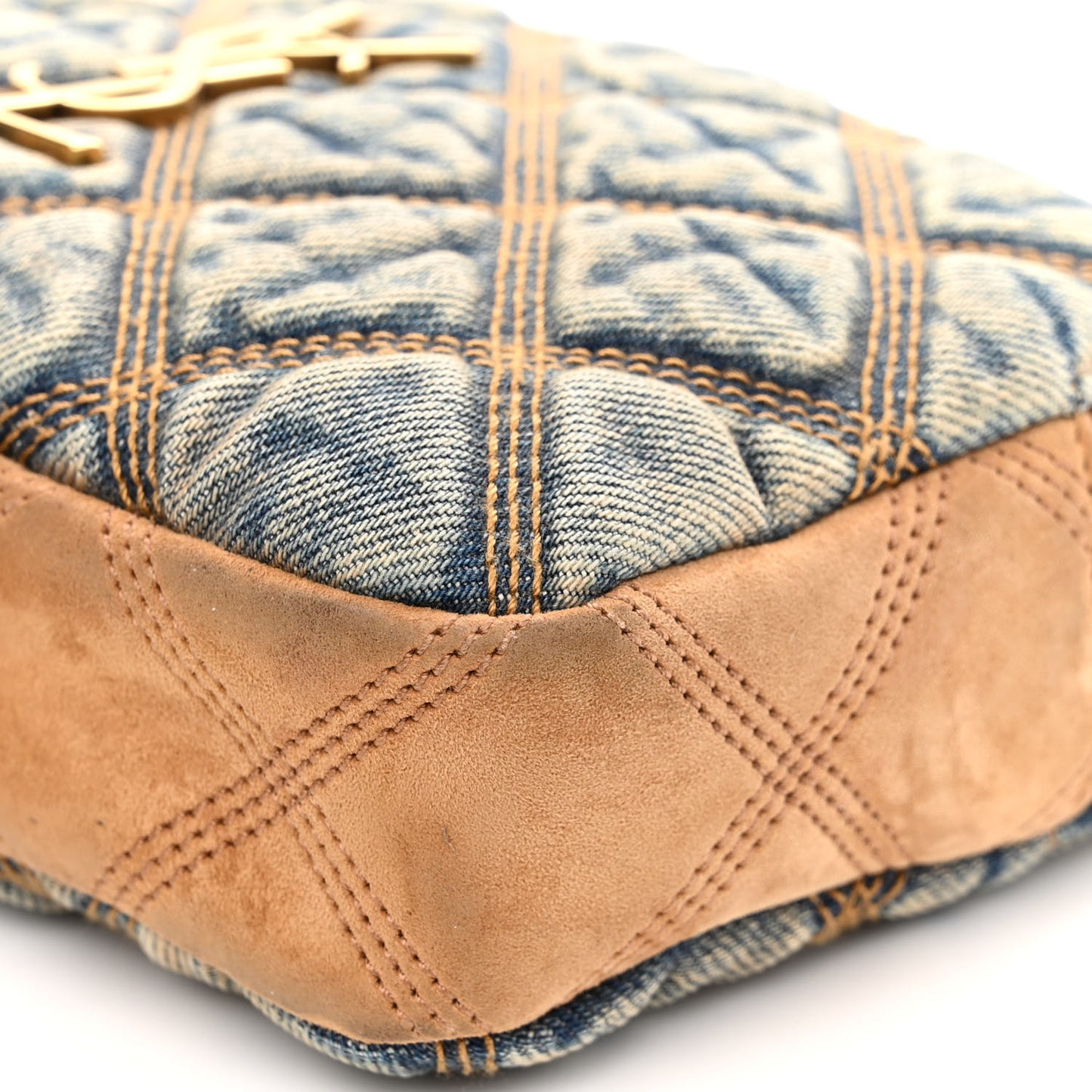 Suede Denim Quilted Mini Becky Double Zip Bag Blue Cinnamon