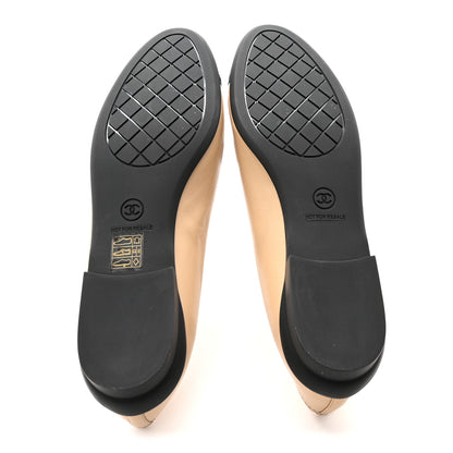 Chanel Lambskin Cap Toe CC Uniform Ballerina Flats 40 Beige Black 6 of 9