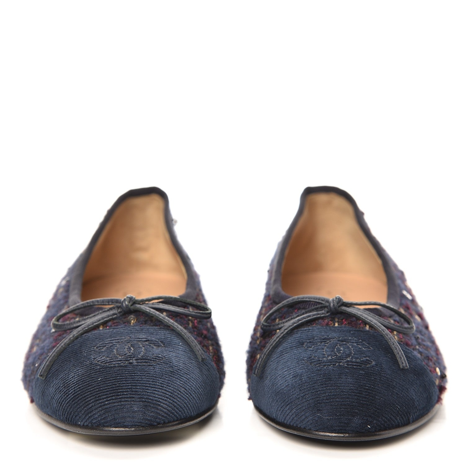 Chanel Tweed Flannel Cap Toe Ballerina Flats 37 Navy 2 of 10