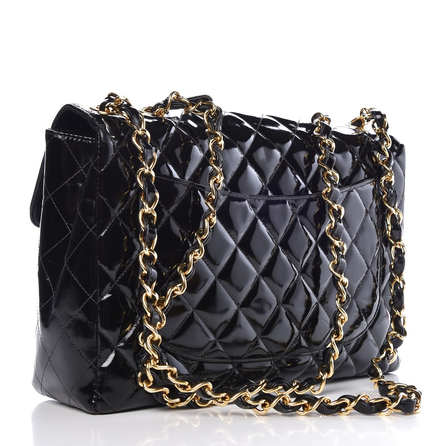 Patent Quilted Jumbo Single Flap Black