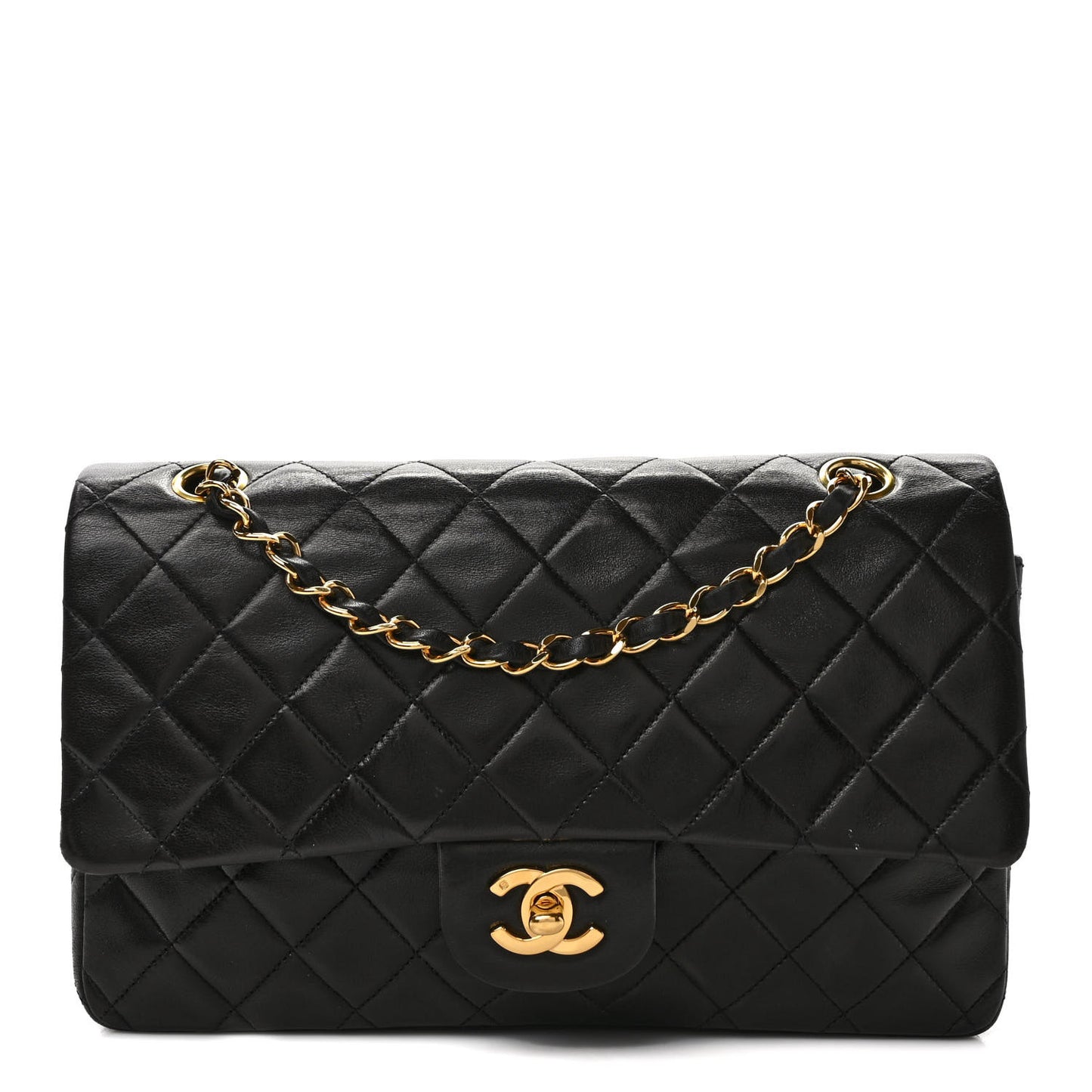 Lambskin Quilted Medium Double Flap Black