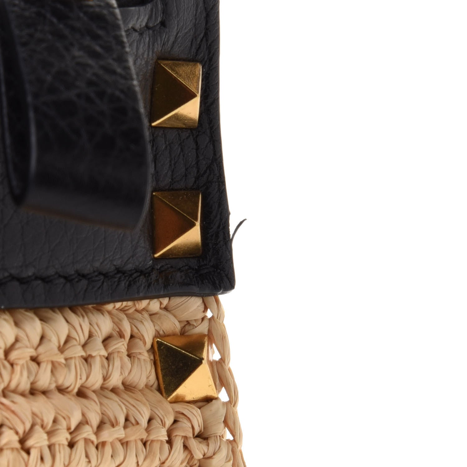 Valentino Garavani Raffia Calfskin Small Rockstud Zip Pouch Naturale Black 10 of 10