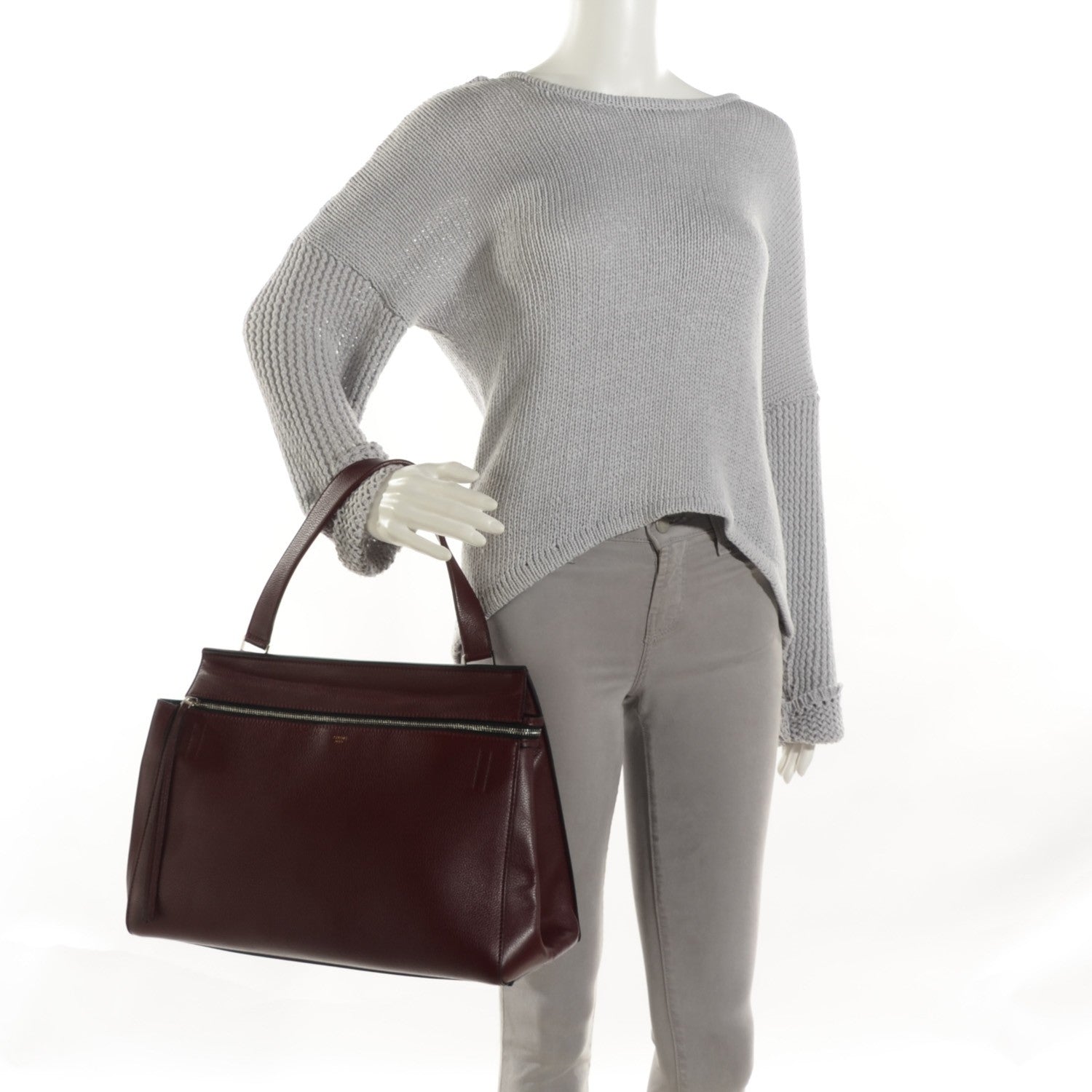 Celine Drummed Calfskin Large Edge Shoulder Bag Burgundy 2 of 7