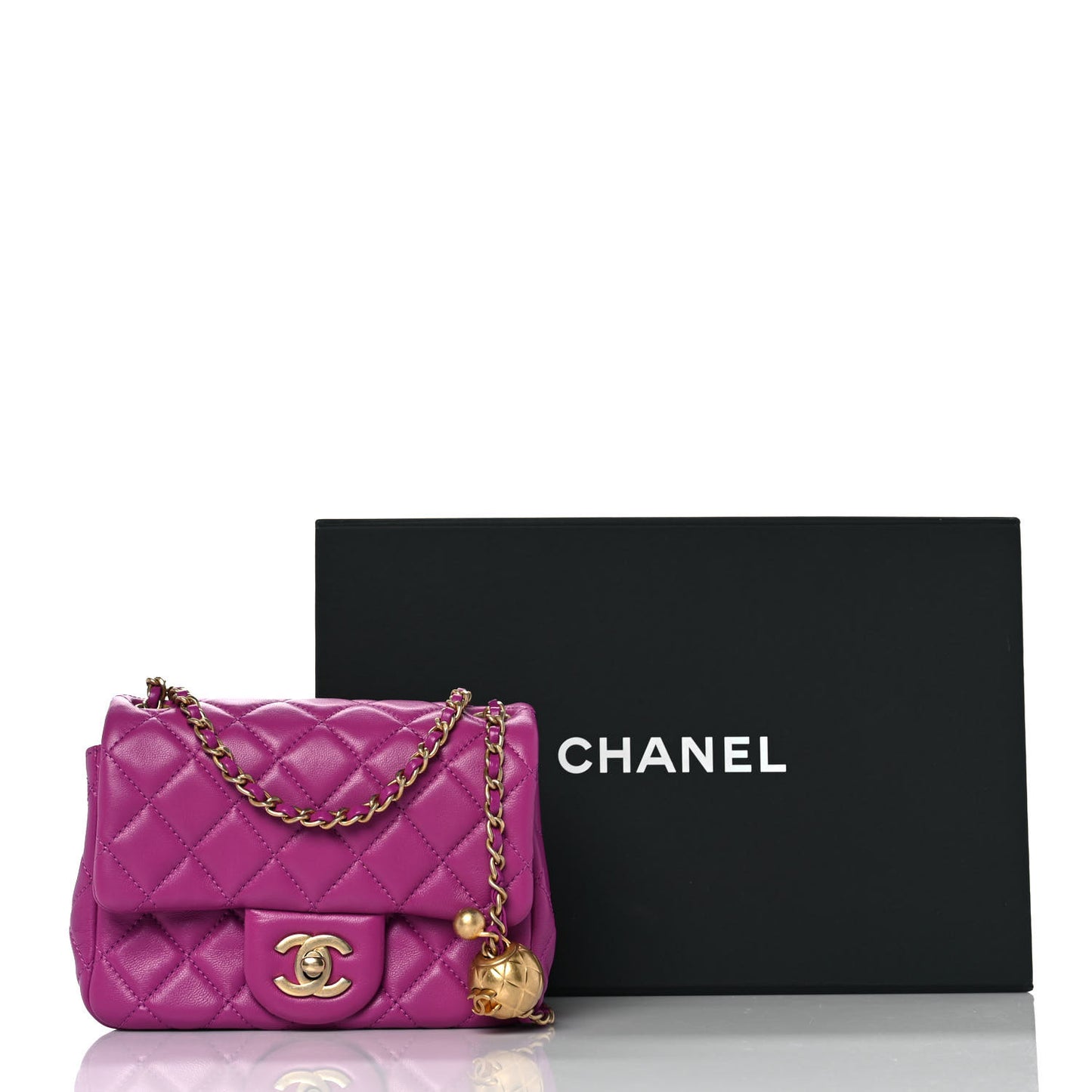 Lambskin Quilted Mini Pearl Crush Flap Purple