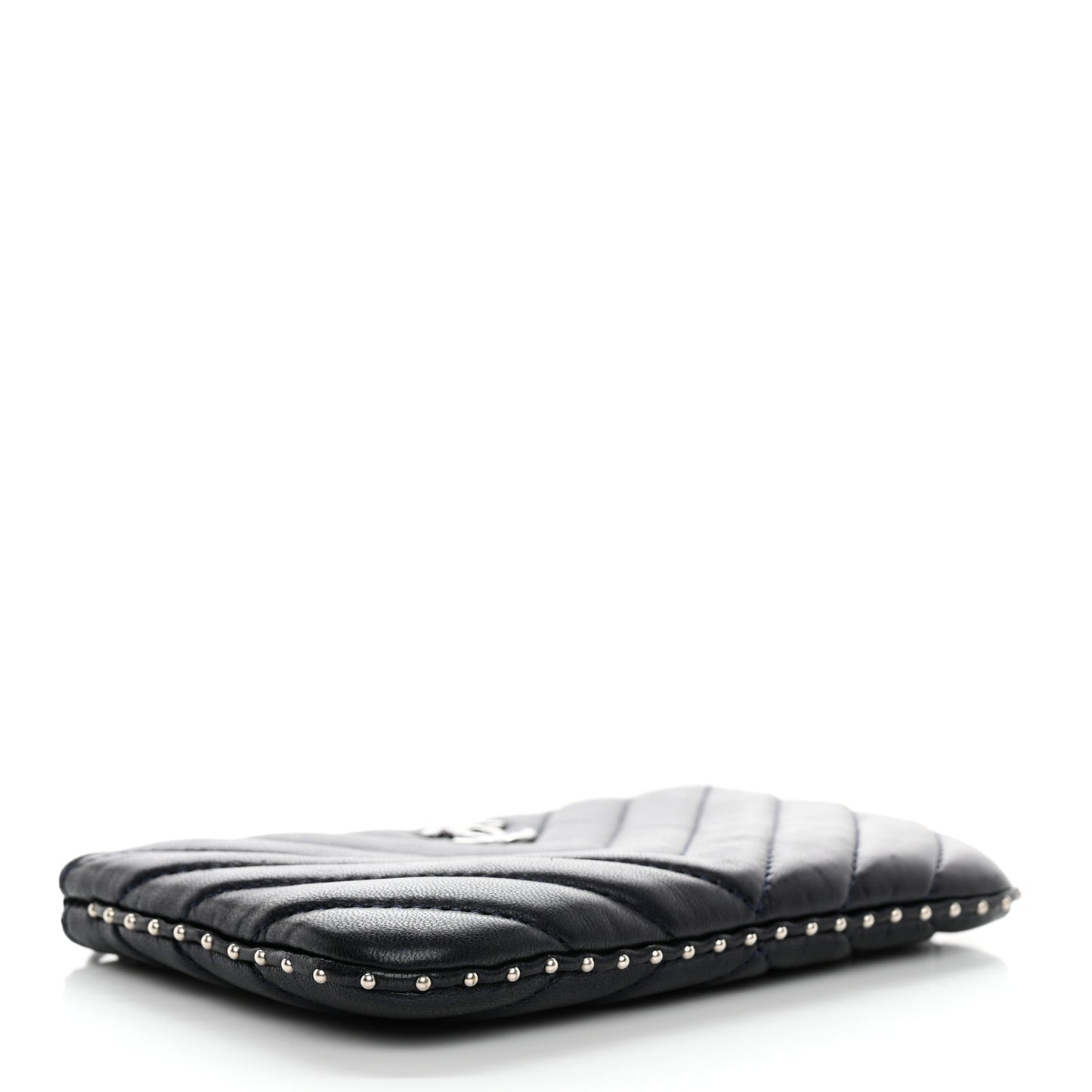 Lambskin Chevron Quilted Studded Small Cosmetic Case Black