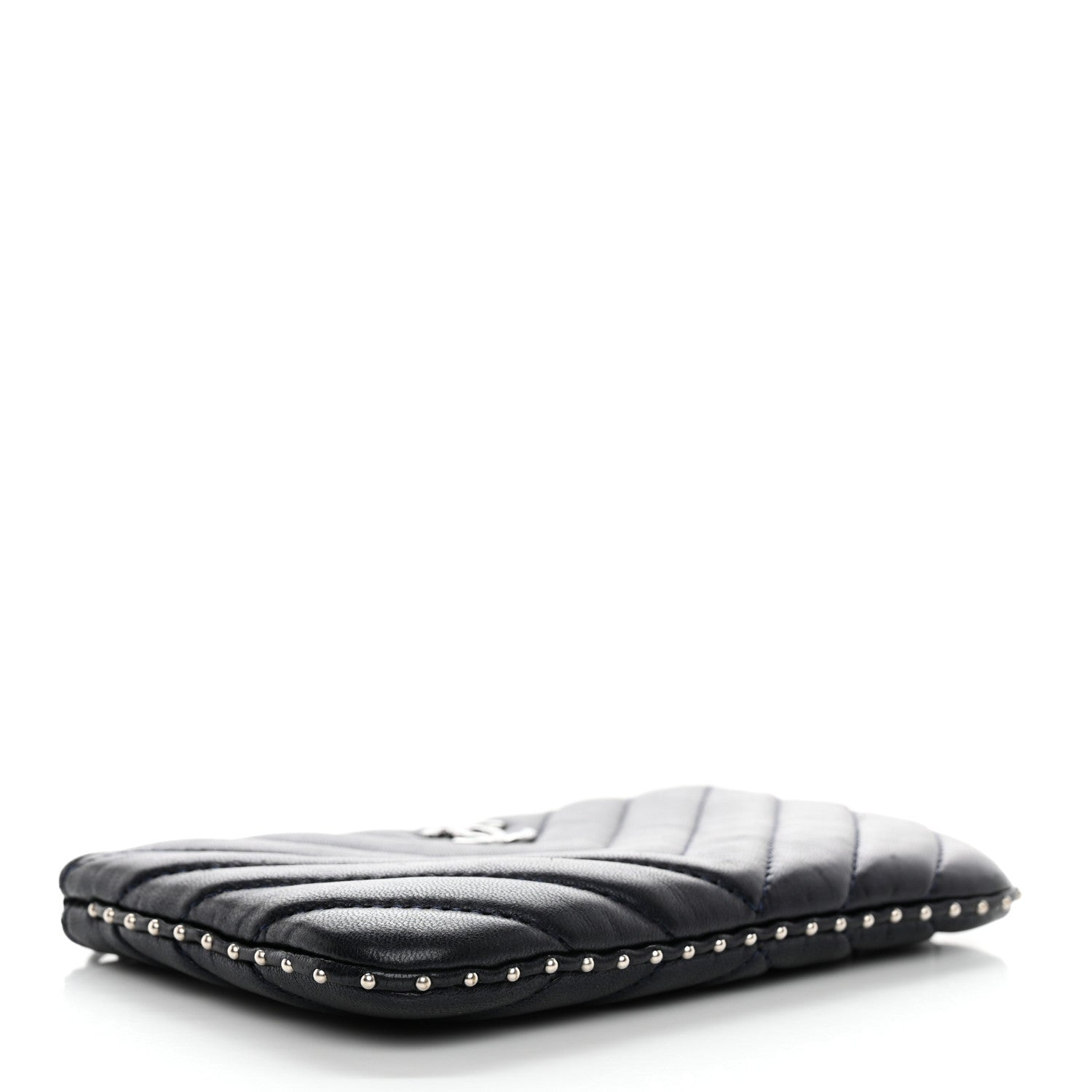 Chanel Lambskin Chevron Quilted Studded Small Cosmetic Case Black 4 of 11