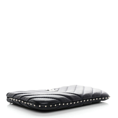 Chanel Lambskin Chevron Quilted Studded Small Cosmetic Case Black 4 of 11