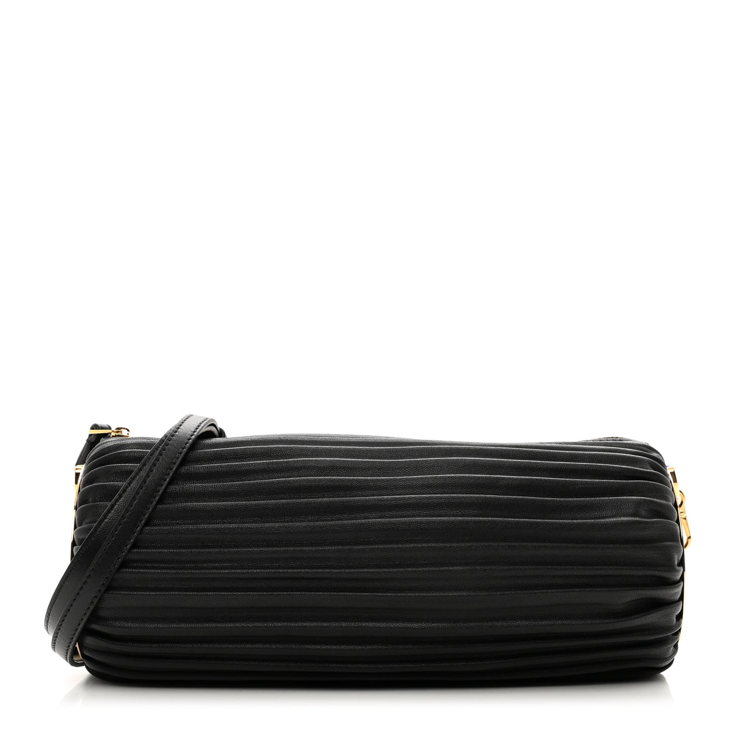 Lambskin Pleated Bracelet Pouch Shoulder Bag Black