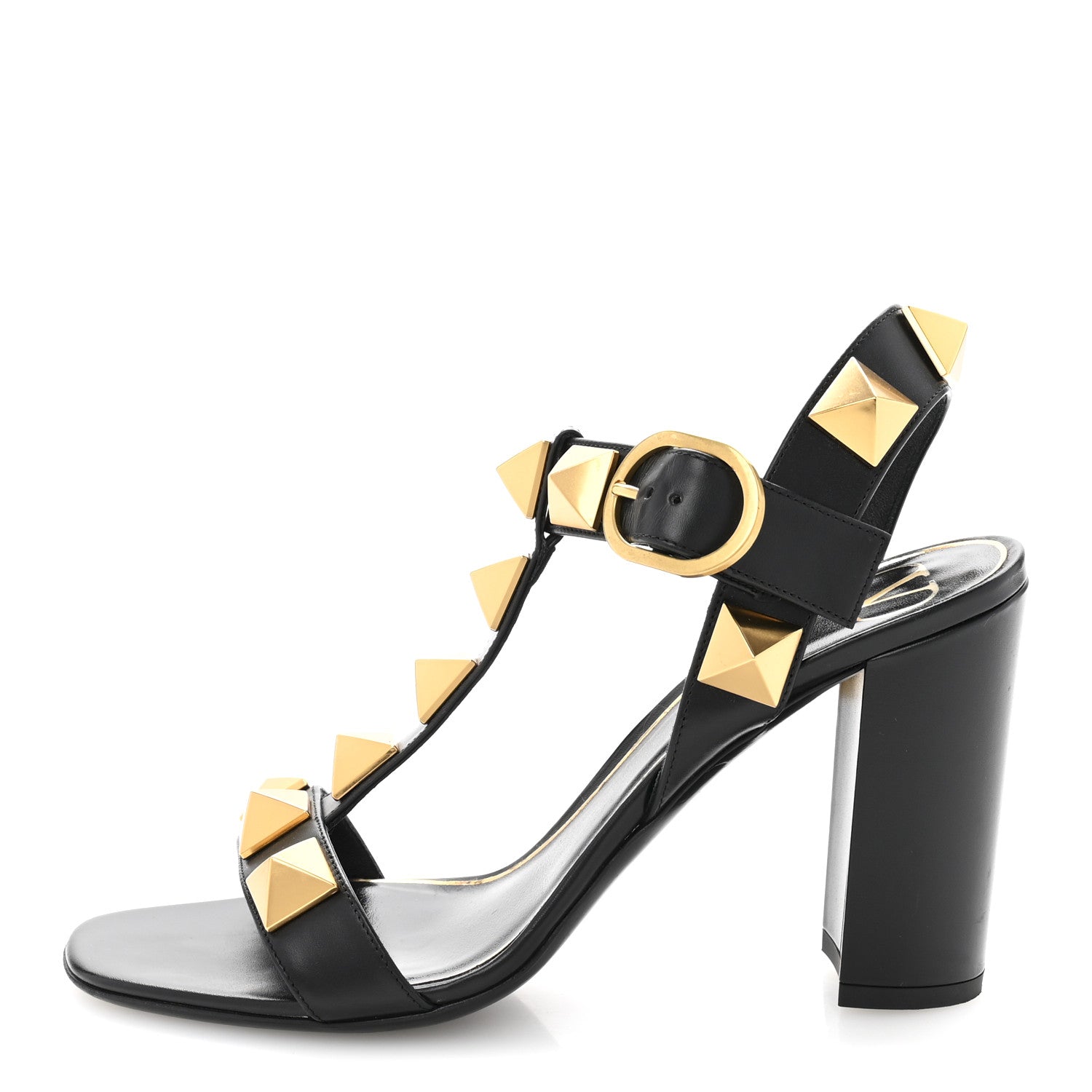 Valentino Garavani Calfskin Roman Stud 90mm Sandals 37.5 Black 1 of 13
