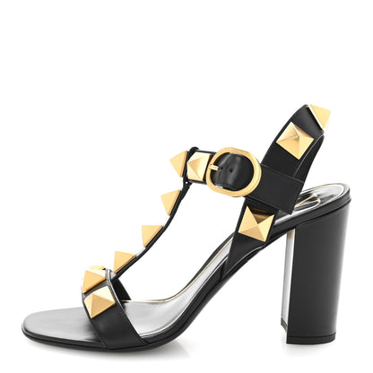 Valentino Garavani Calfskin Roman Stud 90mm Sandals 37.5 Black 1 of 13