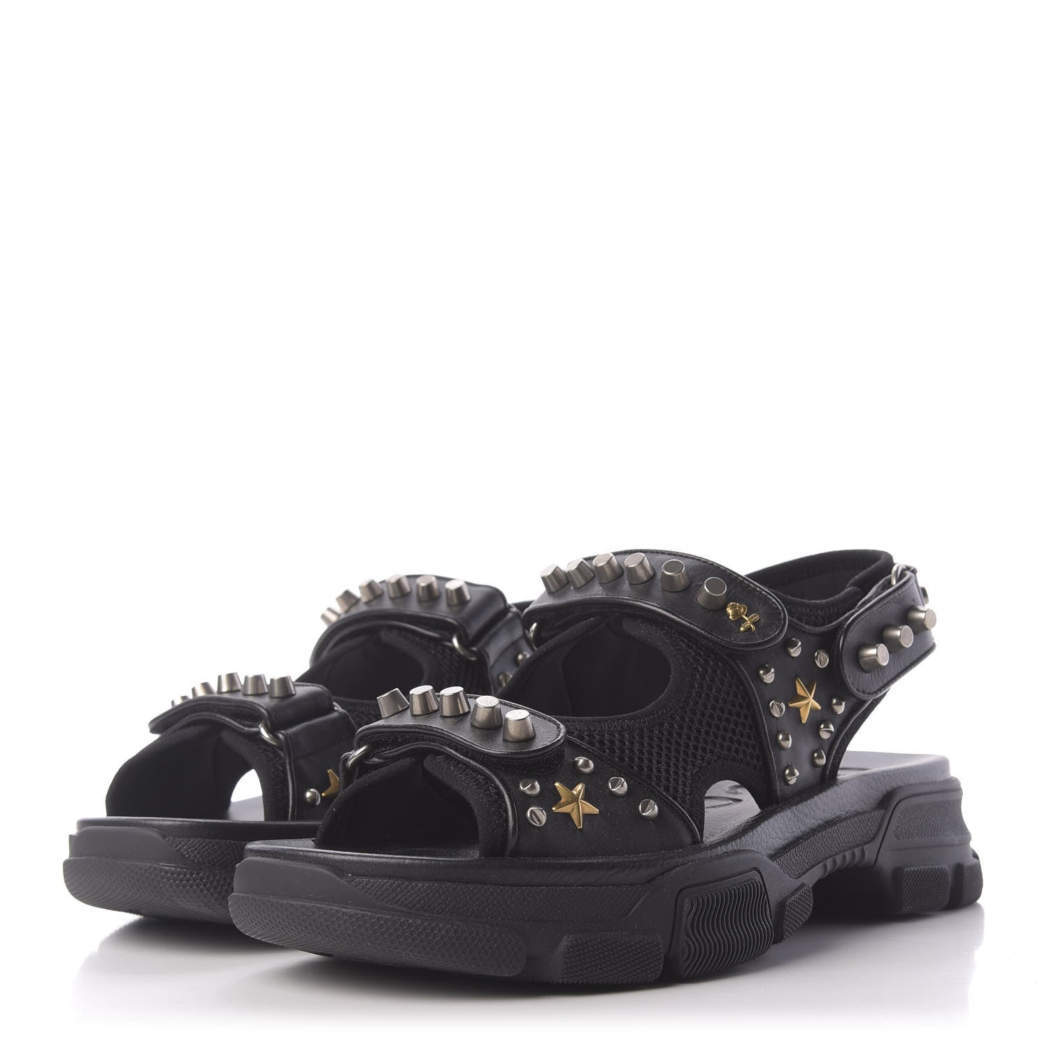 Gucci Nappa Mesh Studded Mens Aguru Sandals 8 Black 3 of 10