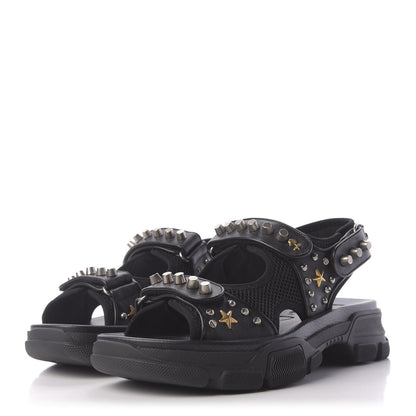 Gucci Nappa Mesh Studded Mens Aguru Sandals 8 Black 3 of 10