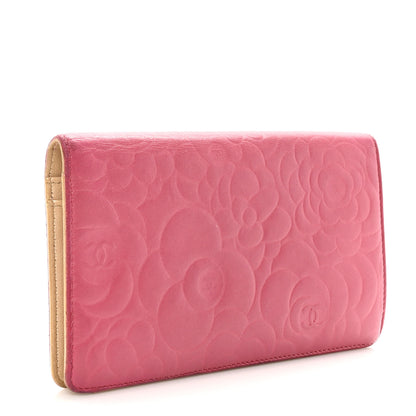 Chanel Lambskin Camellia Embossed Yen Wallet Fuchsia 3 of 10
