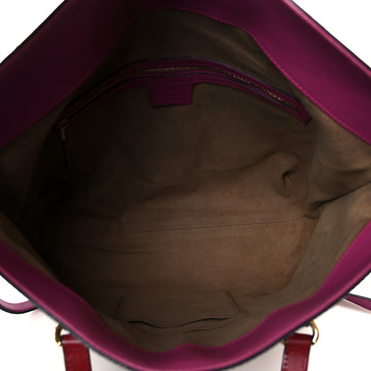 Gucci GG Supreme Monogram Linea A Foldover Tote Beige Hibiscus Red New Rosette 5 of 13