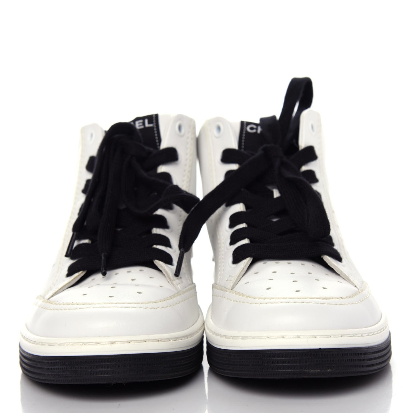 Calfskin Womens Logo High Sneakers 37 White Black