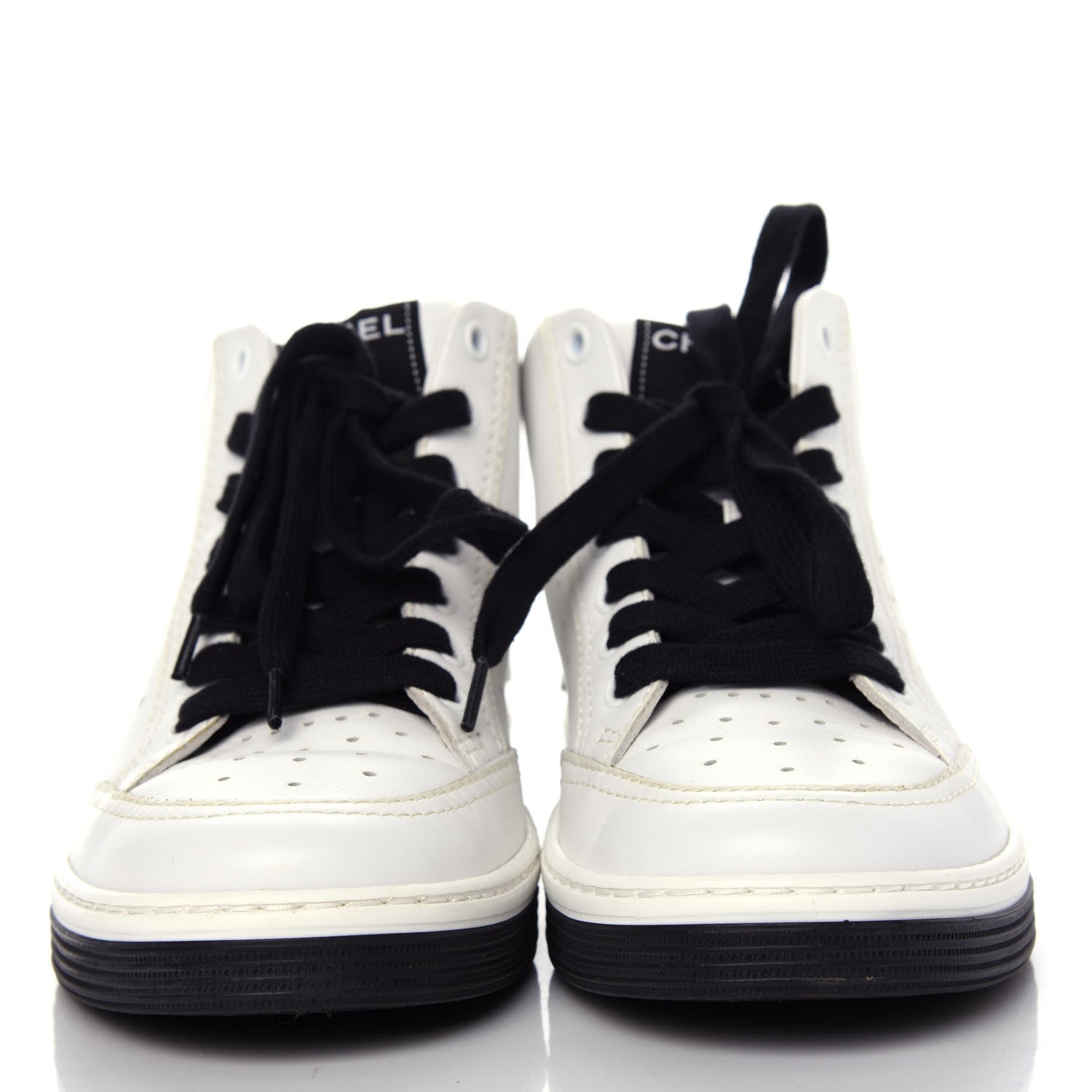 Chanel Calfskin Womens Logo High Sneakers 37 White Black 2 of 11