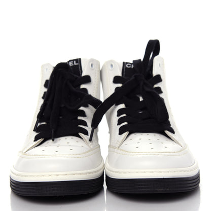 Chanel Calfskin Womens Logo High Sneakers 37 White Black 2 of 11