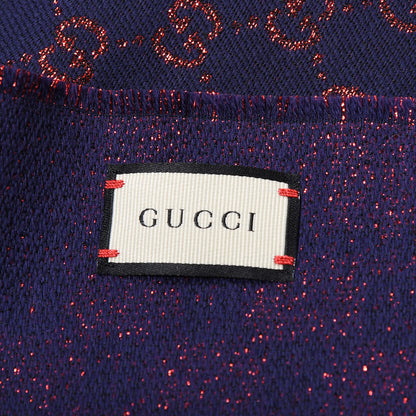 Gucci Wool Silk Jacquard GG Monogram Stenix Scarf Navy Red 4 of 4