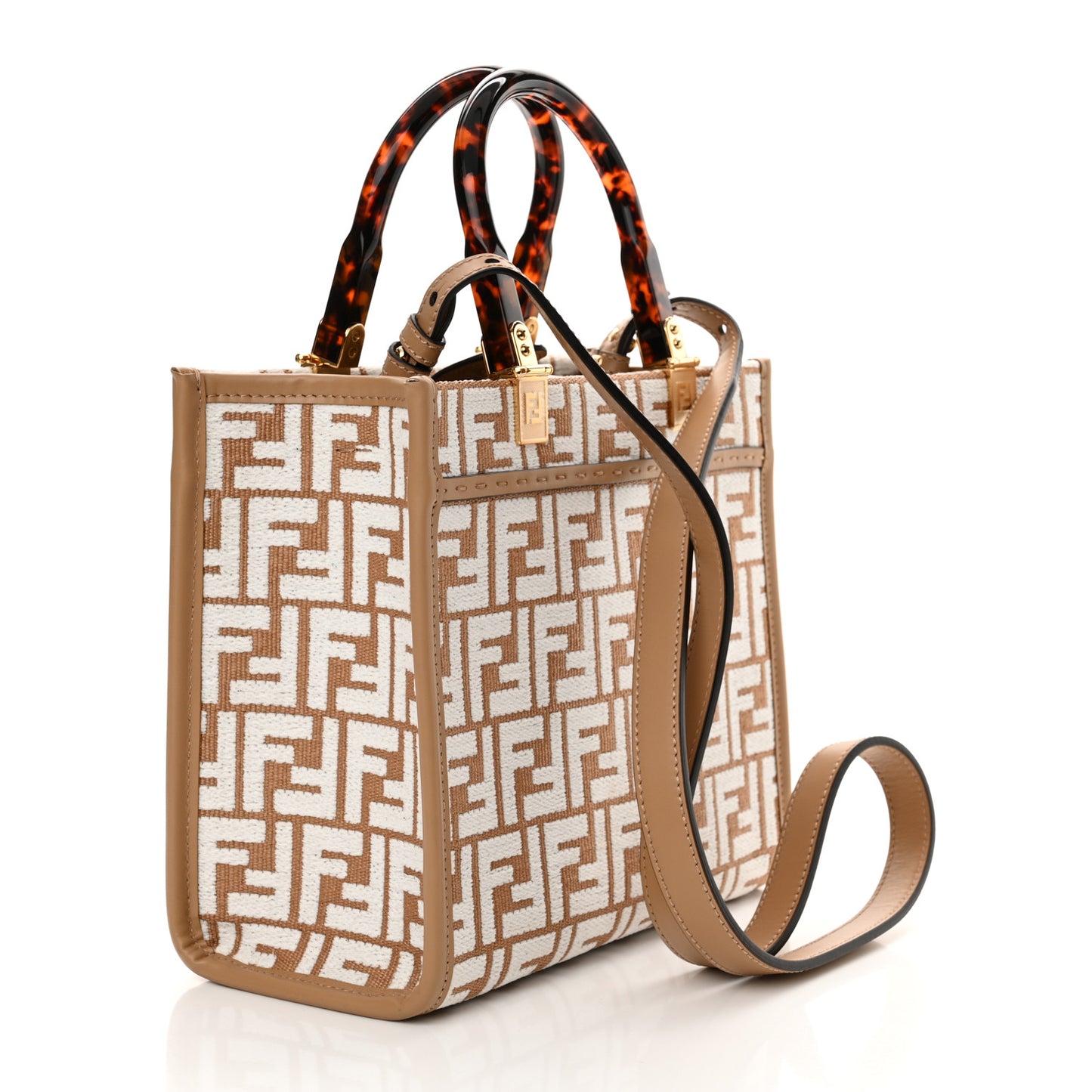 Raffia Chenille Vitello King Plexiglass Small Fendi Sunshine Shopper Tote Natural White