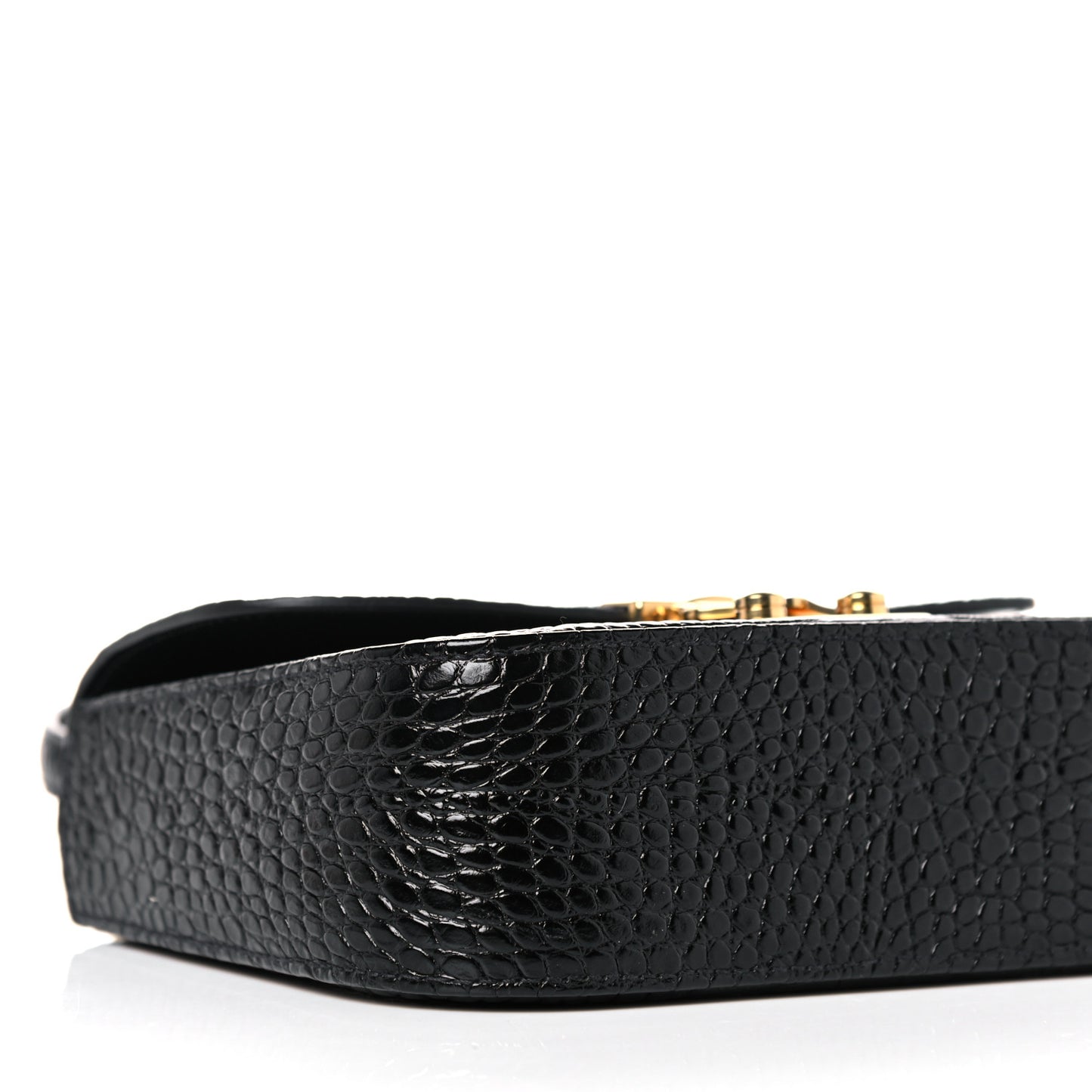 Crocodile Print Calfskin Top Handle Bag Black