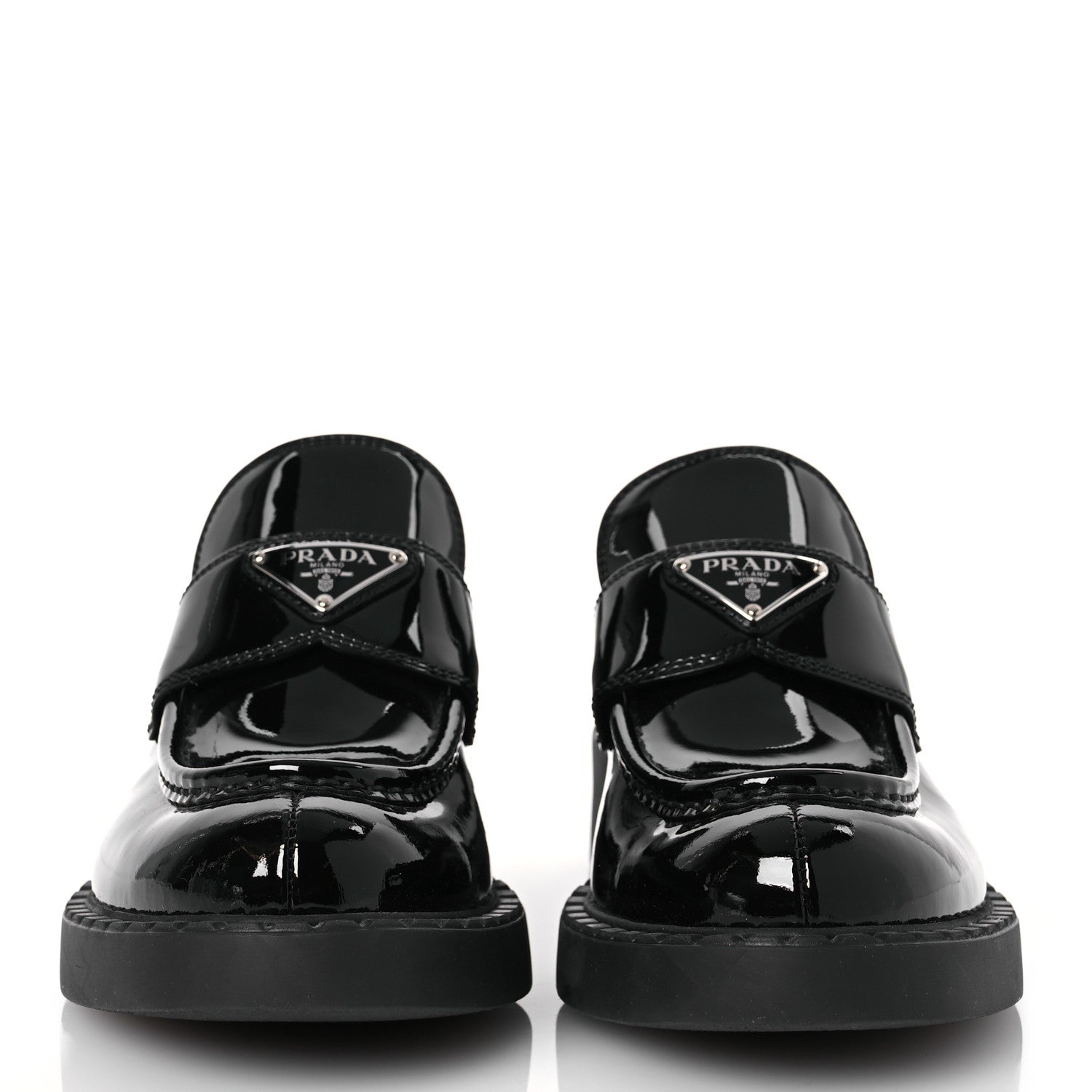 Prada Vernice Triangle 50mm Loafers 41 Black 2 of 11