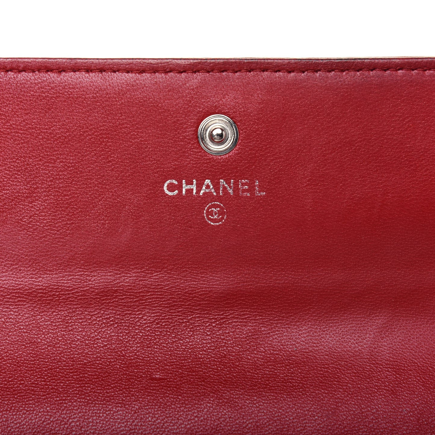 Lambskin Camellia Embossed Flap Wallet Red